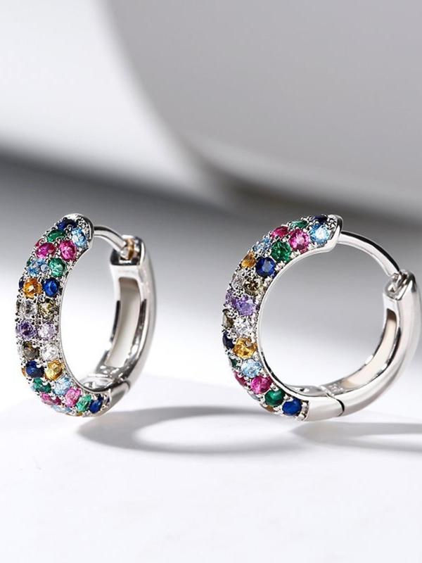 1 Pair Colorful Rhinestone Decorated Hoop Earrings, Fashion Elegant Women's Earrings For Party, Daily Clothing Decor