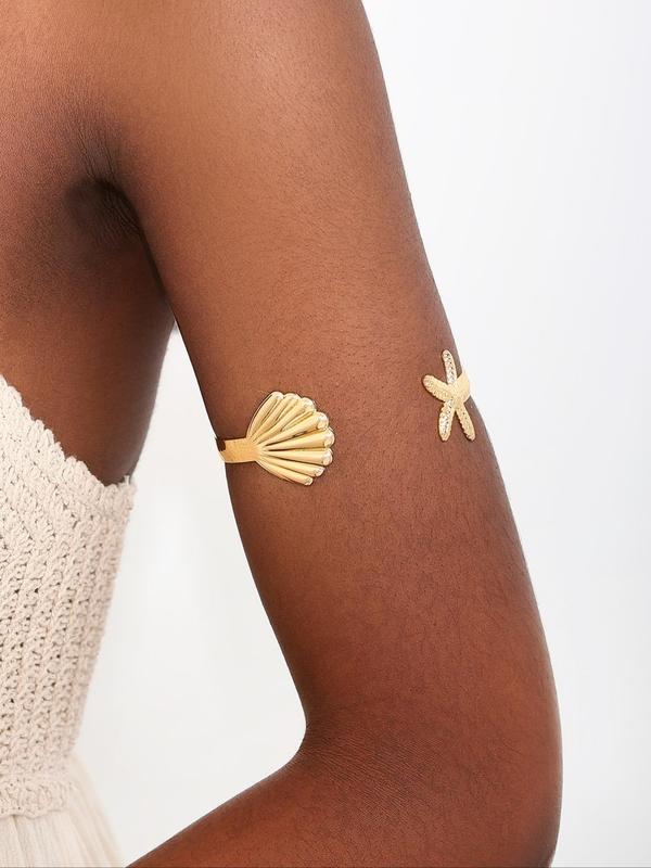 Women's Elegant Starfish & Shell Design Arm Cuff, 2024 New Style Exquisite Trendy Arm Cuff, Fashionable Body Jewelry for Women & Girls, Dainty Gift for Your Love