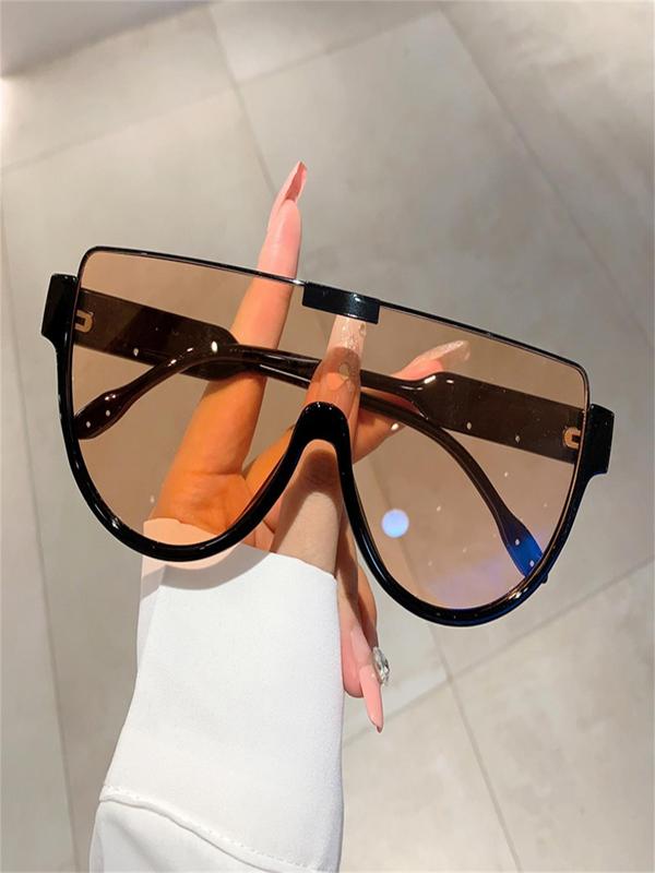 1 Pair Simple Punk Style One Piece Sunglasses for Everyday Use, Summer Flap Top Frame Fashion Sunglasses, Travel Accessories