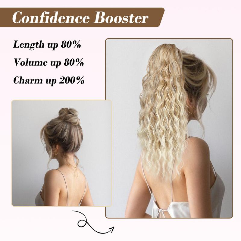 REECHO Ponytail Extension, 18 Inch Claw Clip on Ponytail Extension for Women Long Curly Wavy Ponytail Extensions Multi-Layer Synthetic Clip in Ponytail Hairpiece for Daily synthetic ponytail