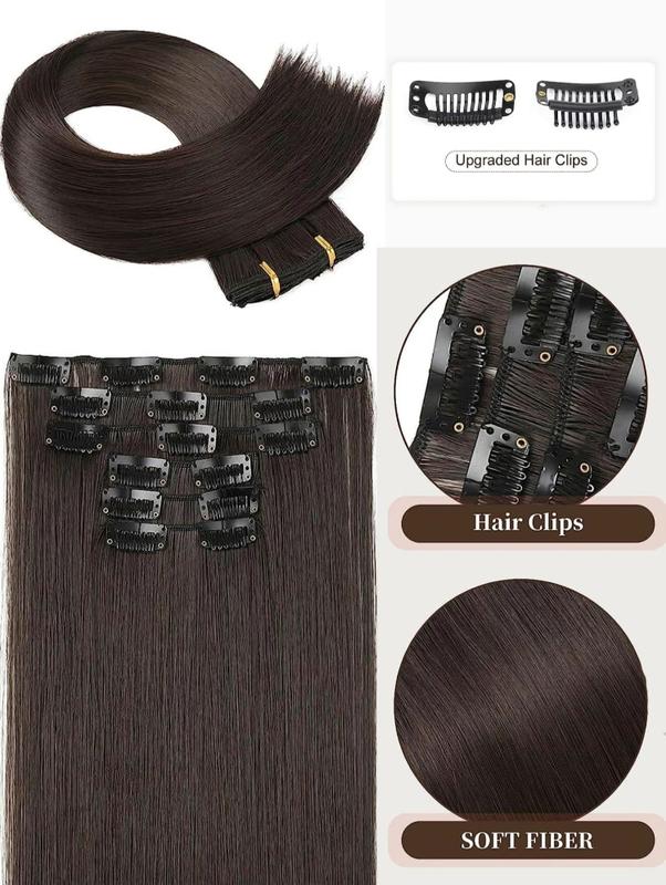 Women's 24 inch Long Straight Clip-in Hair Extensions for Daily & Costume Party 6 Pcs, Natural Fluffy Synthetic Hair Extensions for Daily & Party Decoration