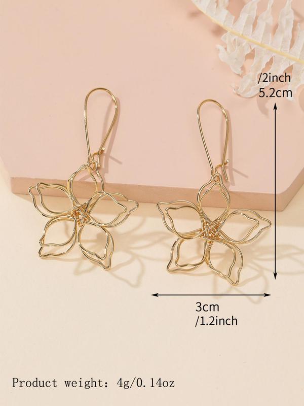 1 Pair Fashion Hollow out Double Layered Flower Design Dangle Earrings, Elegant Matching Jewelry for Women, Girl's Temperament Cloths Accessory for Daily Wear