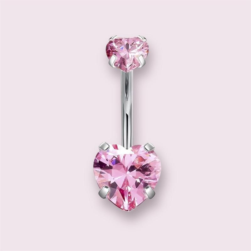 Women's Rhinestone Heart Belly Button Ring - Surgical Stainless Steel