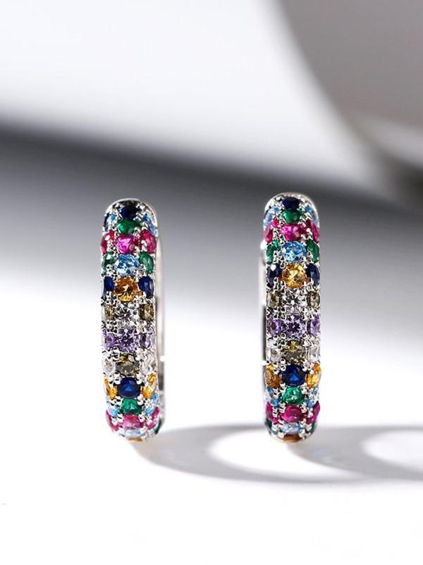 1 Pair Colorful Rhinestone Decorated Hoop Earrings, Fashion Elegant Women's Earrings For Party, Daily Clothing Decor