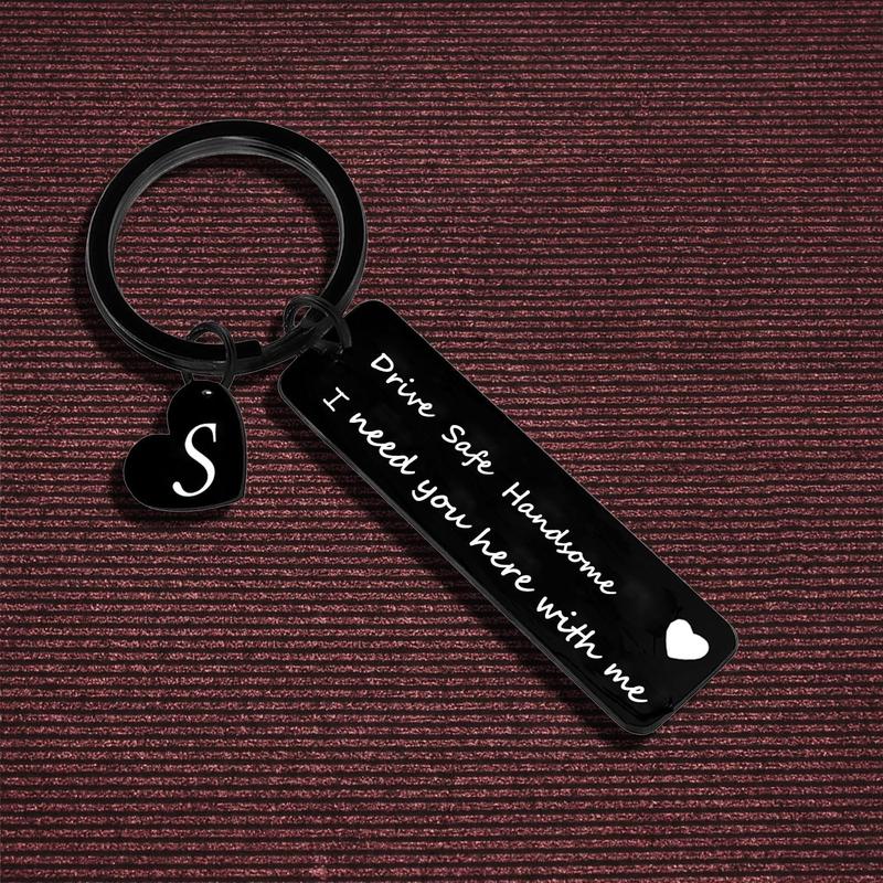 Drive Safe Keychain for Boyfriend Husband Dad 26 Initial Letter Keyring Valentine’s Day Gifts for Him Husband Gifts