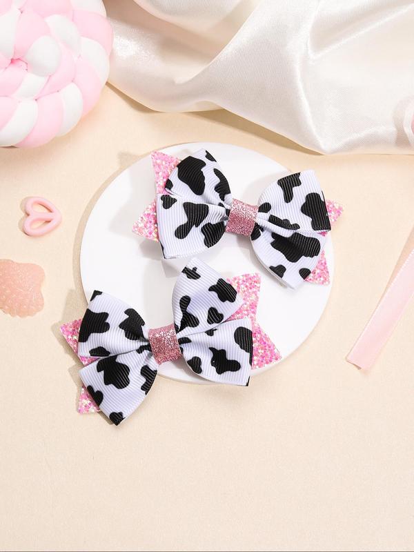 Cute Cow Print Bow Decor Hair Clip, Contrast Sequin Design Hair Accessories for Girls, Fashion Hair Accessories for Party, Daily Clothing Decor