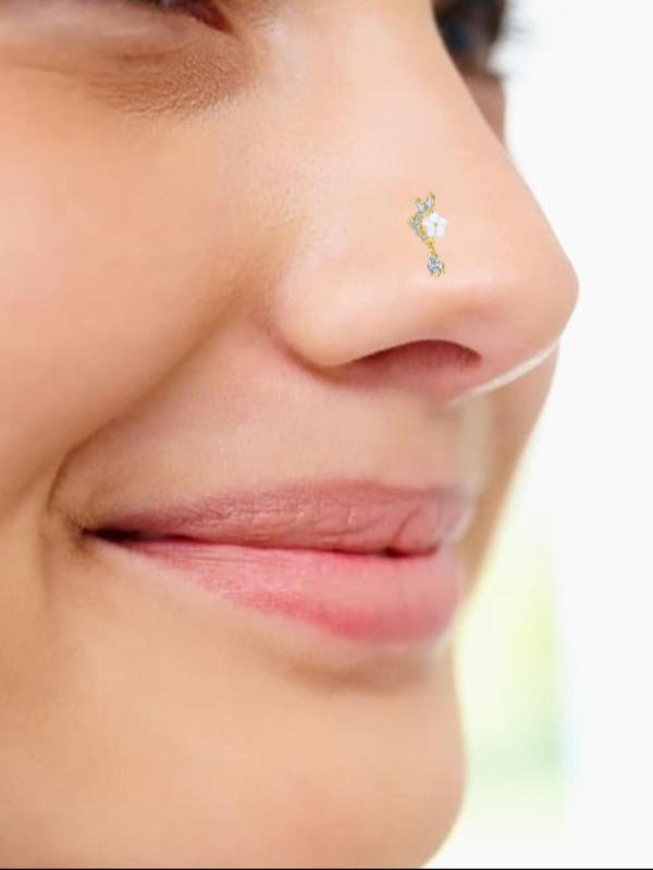 Women's Elegant Rhinestone Decor Flower Design Nose Ring, Exquisite Trendy Nose Piercing Jewelry, Chic Body Jewelry for Party Decor