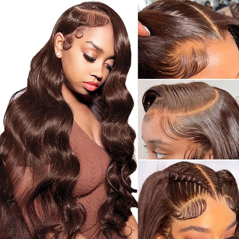 13x6 Chocolate Brown Body Wave Lace Front Wigs Human Hair 180 Density Transparent Lace Frontal Human Hair Wigs Pre Plucked with Baby Hair Brown Colored Wigs For Women