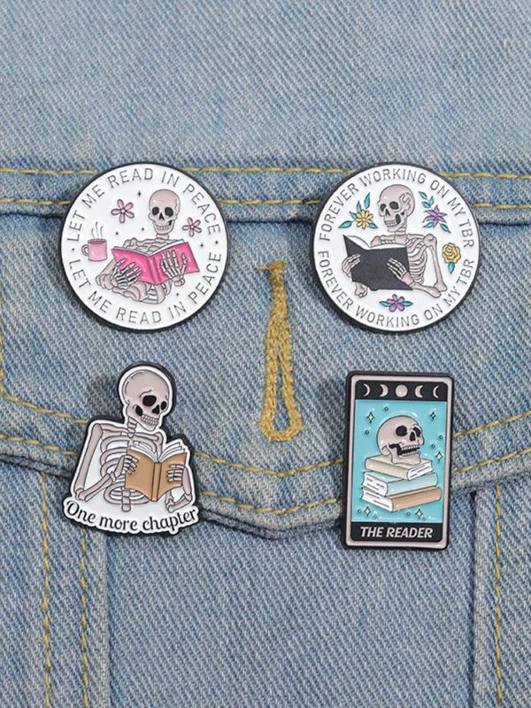 Skeleton Reading Book Enamel Pin, Cute Skeleton Reading Book Brooch, Fashion Accessories for Women & Men, Creative Gift, Suitable for Backpacks, Jeans, Hats