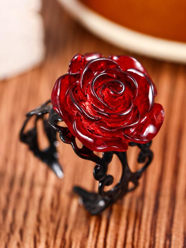 Women's Punk Gothic Rose Design Ring, Vintage Adjustable Hollow out Featured Ring, Fashionable Matching Jewelry for Party, Daily, Club Decoration for Girls & Women