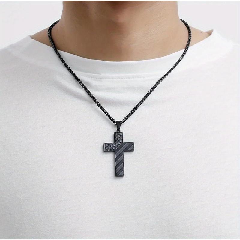 Men Women American Flag Cross Pendant Necklace Patriotic Christian Religious Jewelry Unisex Religious Necklace with Flag Design