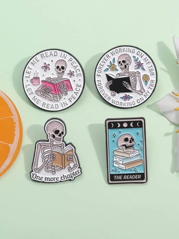 Skeleton Reading Book Enamel Pin, Cute Skeleton Reading Book Brooch, Fashion Accessories for Women & Men, Creative Gift, Suitable for Backpacks, Jeans, Hats