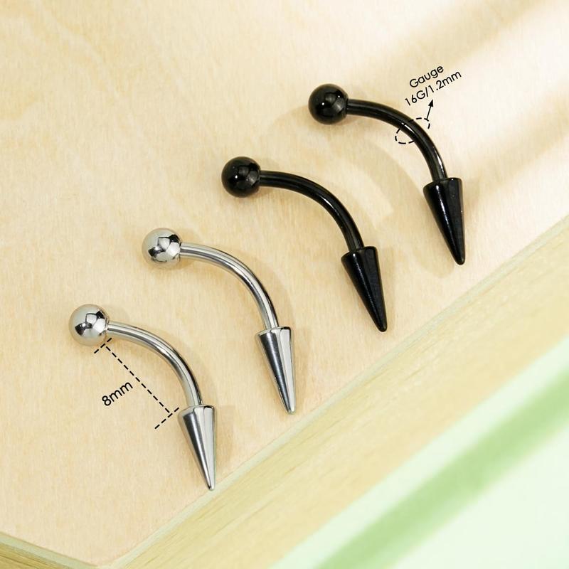 Oufer 4PCS 16G Spike and Ball Top Curved Barbell