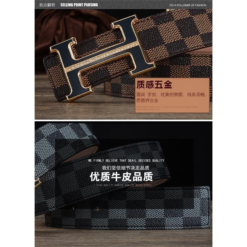 Belt Men's Leather Smooth Buckle Belt Letters Personality Casual Korean Style Trendy Middle-Aged Youth Pants Belt Summer Cowhide