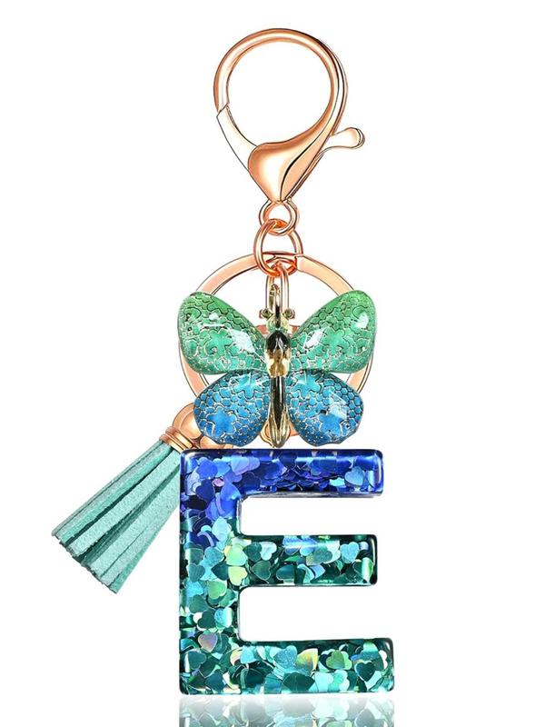 Cute Butterfly & Letter Design Keychain, Fashionable Tassel Decor Keychain for Women & Girls, Trendy All-match Keychain for Birthday Gift