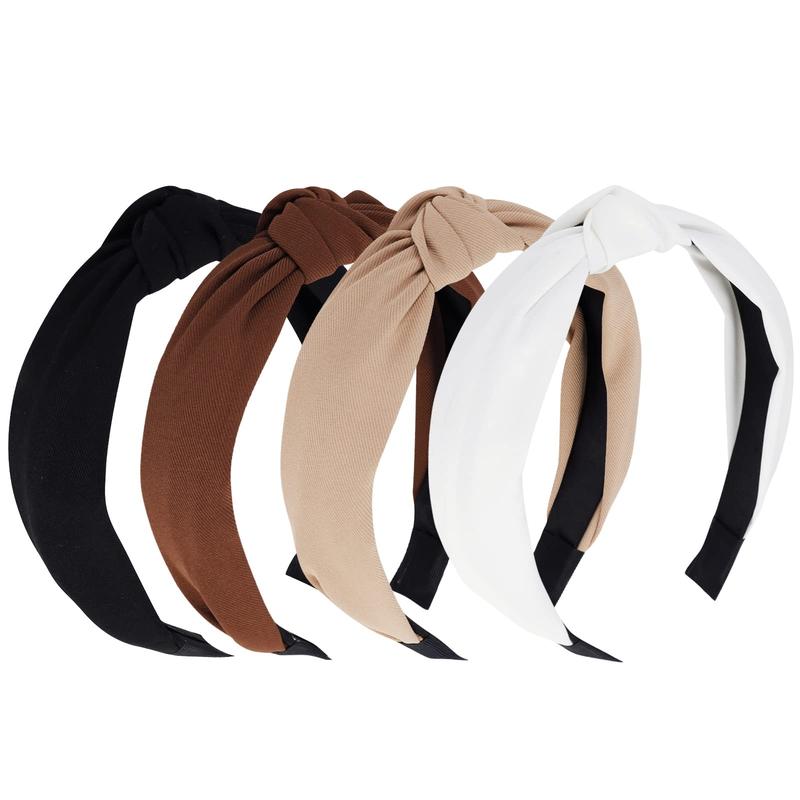 4PCS Knotted Headbands - Non Slip Wide Fashion Head Bands for Women and Girls - Black and White Top Knot Accessories