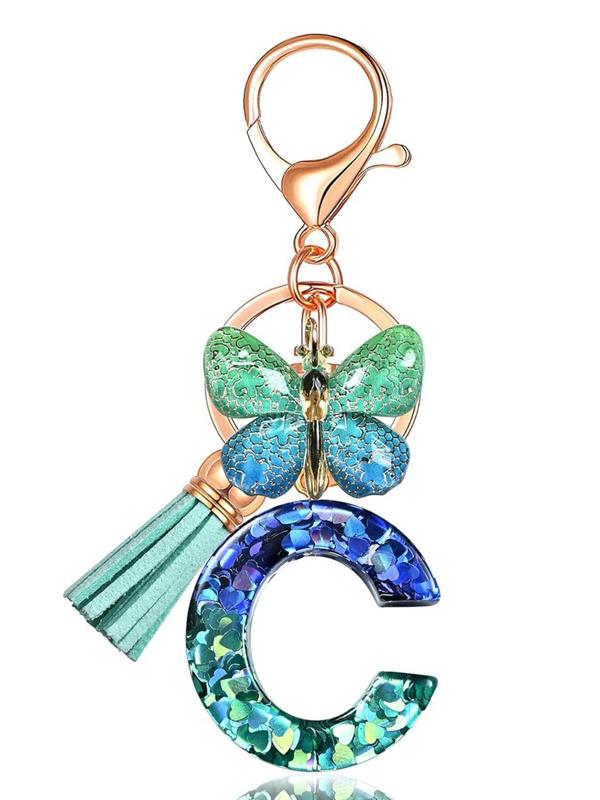 Cute Butterfly & Letter Design Keychain, Fashionable Tassel Decor Keychain for Women & Girls, Trendy All-match Keychain for Birthday Gift