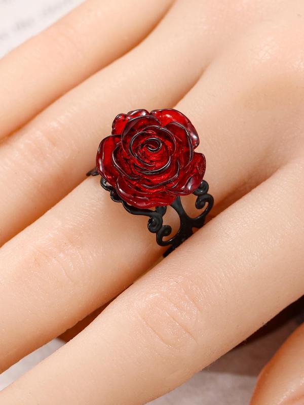 Women's Punk Gothic Rose Design Ring, Vintage Adjustable Hollow out Featured Ring, Fashionable Matching Jewelry for Party, Daily, Club Decoration for Girls & Women