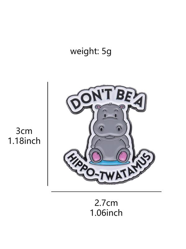 Y2k Cute Hippo Design Brooch, Letter Pattern Enamel Pin for Clothes Decoration, Suitable for Backpacks, Jeans, Scarves, Hats Decoration Fixed Buckle, Casual Zinc Alloy Jewelry for Men & Women