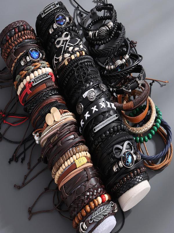 Random Style Men's Boho Style Beaded & Braided Bracelets, Fashion Jewelry for Party, Daily Clothing Decor, Trendy All-match & Exquisite Jewelry for Birthday Gift