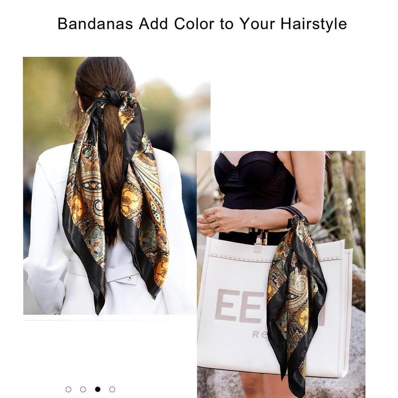 AWAYTR 3PCS 35” Large Square Head Scarf Fashion Hair Scarves Bandana Scarf Headscarf Women's Silk Feeling Scarf Head Wrap