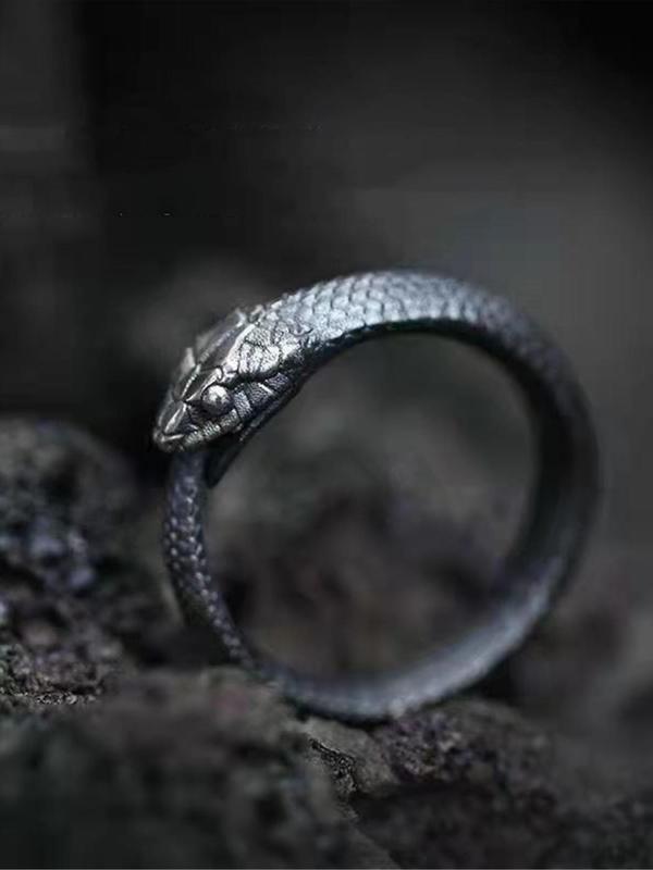 Retro Punk Style Personality Creative Ouroboros Design Cuff Ring, Trendy Cool Snake Shape Fashion Accessories, Unisex