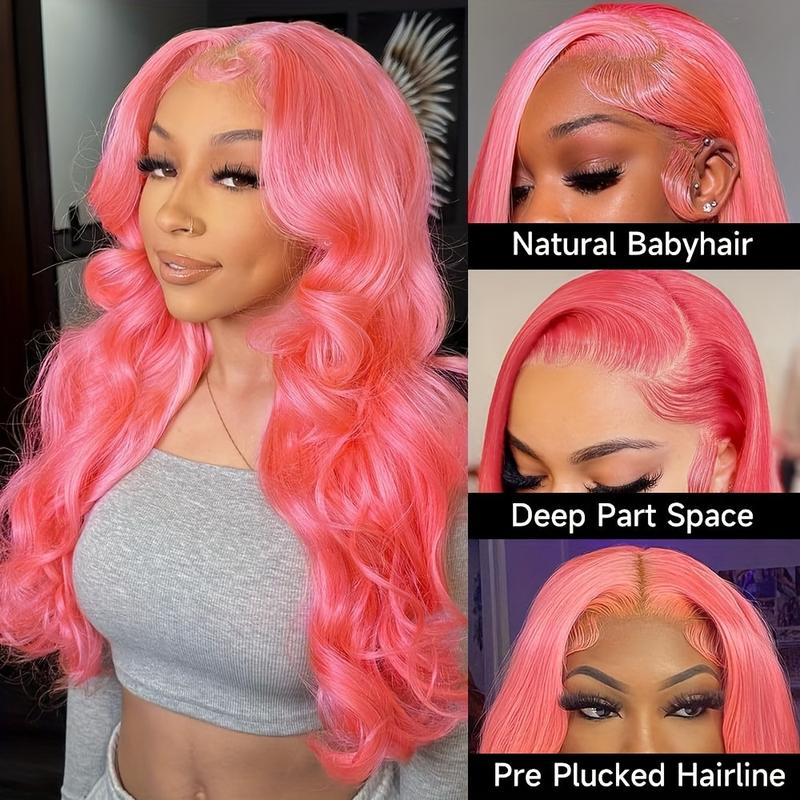 Pink Lace Front Wig Human Hair 30 Inch Pink Wig Human Hair 180 Density13x4 HD Frontal Body Wave Wigs Human Hair Pre Plucked With Baby Hair Colored Pink Human Hair Lace Front Wig For Women