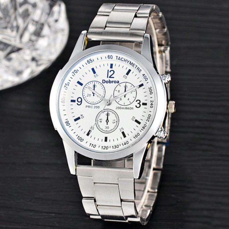 Men's Silver Stainless Steel Strap Business Round Dial Quartz Watch for Daily Life