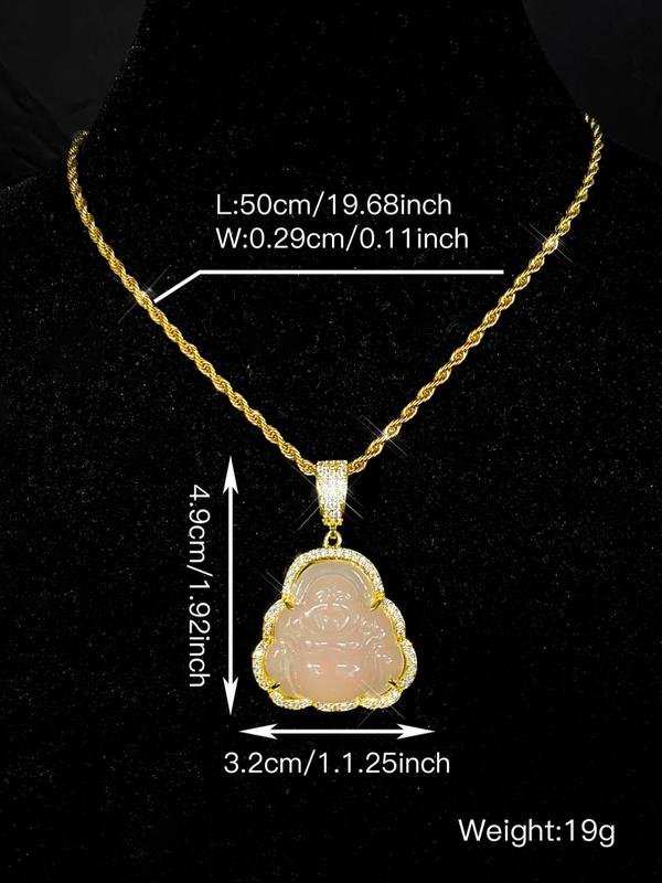 Rhinestone Decor Buddha Pendant Necklace for Women & Men, with Rope Chain, Fashion Jewelry for Party, Daily Clothing Decor, Trendy All-match & Exquisite Jewelry for Gift