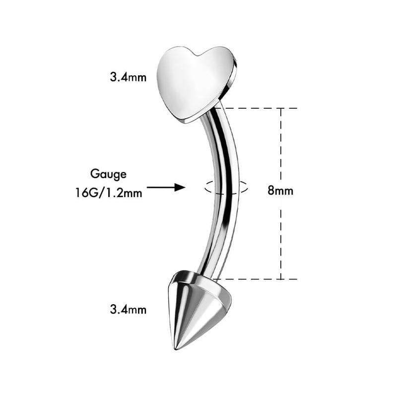 Oufer 16G Titanium Flat Heart & Spike Rook Ring Verticial Labret Eyebrow Jewelry