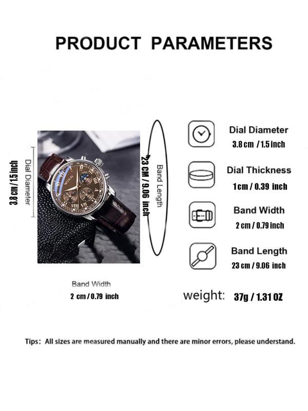 Men's Round Dial Analog Quartz Watch, Fashion Time Feature Business Watch for Party, Daily Clothing Decor, Trendy All-match & Exquisite Watch for Birthday Gift