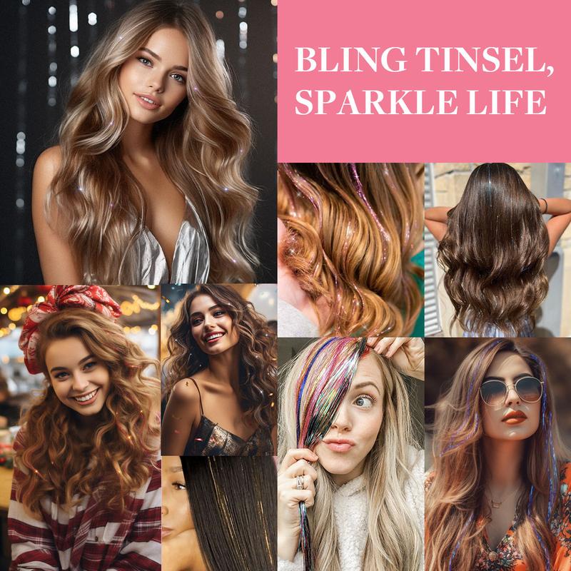 16 Colors Tinsel Hair Extensions with Tools 16pcs set 3200 Strands, Fairy Hair Tinsel Kit