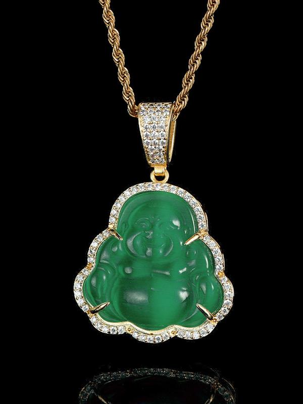 Rhinestone Decor Buddha Pendant Necklace for Women & Men, with Rope Chain, Fashion Jewelry for Party, Daily Clothing Decor, Trendy All-match & Exquisite Jewelry for Gift