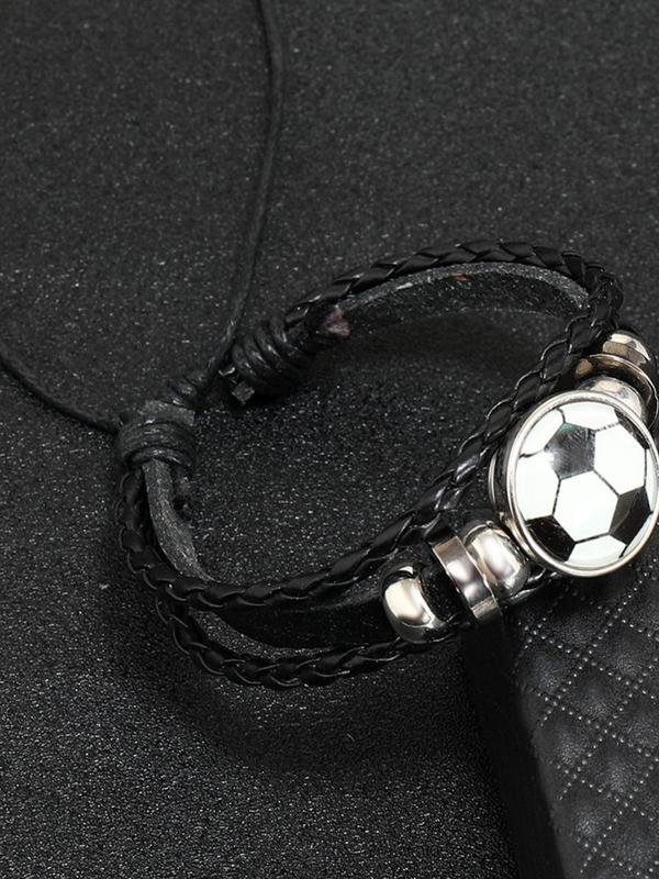 Simple Football Design Braided Bracelet, Adjustable Football Charm Layered Bracelet for Men & Women for Party, Daily Clothing Decor, Trendy All-match & Exquisite Jewelry for Birthday Gift