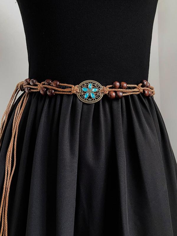 Women's Boho Style Beaded & Flower & Hollow Out Design Belt, Vintage Trendy Waist Belt, Fashionable Streetwear Clothes Accessories for Daily & Party Outfits