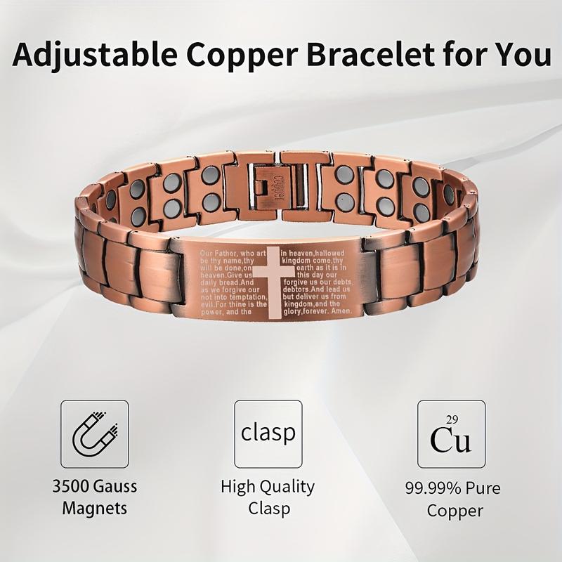 1pc Copper Cross Magnetic Men's Bracelet - Adjustable Sizing Tool, Jewelry Gift for Him, Stylish Accessory with Health Benefits, Comfortable Wear, and Durable Construction