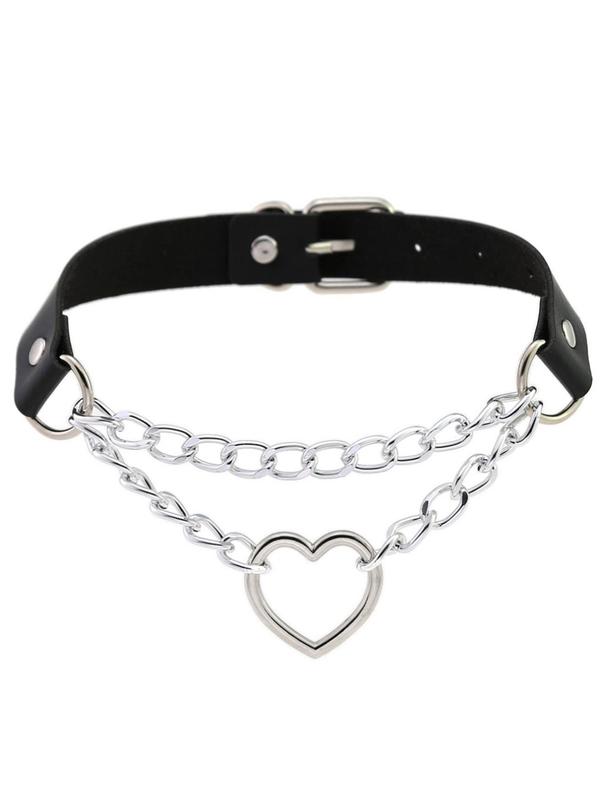 Punk Style Chain & Heart Decor Choker,  Fashion Matching Studded Decor Necklace Jewelry for Party, Daily Clothing Decor, Women Accessories Jewelry for Birthday Gift for Her