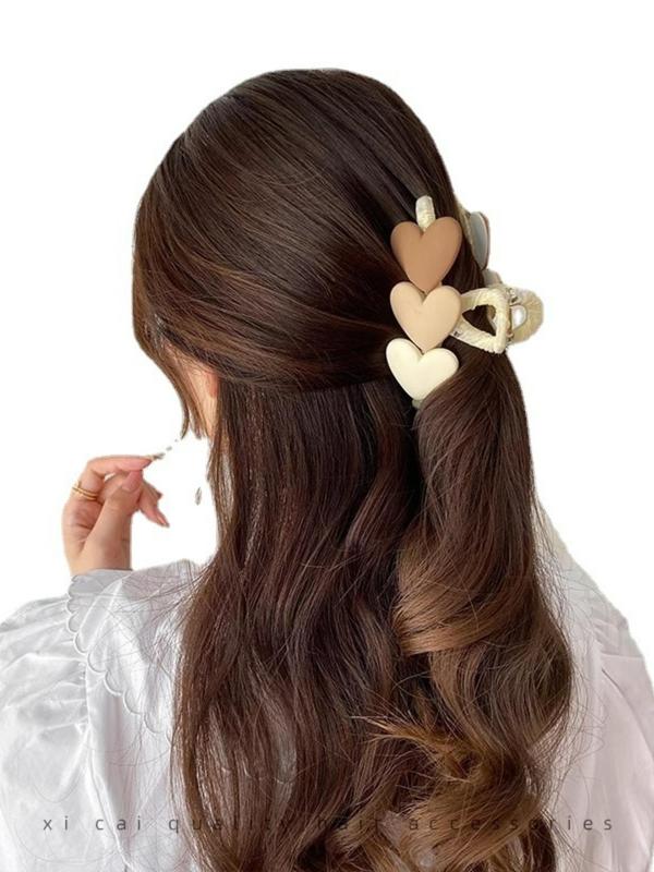 Cute Heart Shaped Hair Claw, Elegant Large Size Claw Clips, Fashionable Hair Accessories for Women & Girls