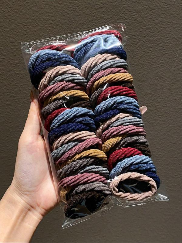 Random Color Minimalist Hair Ties, 50pcs set Casual High Stretch Ponytail Holders for Women & Girls, Fashionable All-match Hair Accessories for Party, Daily Hairstyle Decor