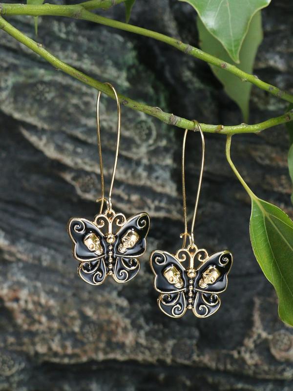 1 Pair Vintage Butterfly Design Dangle Earrings, Gothic Jewelry For Party, Daily Clothing Decor For Girl, Zinc Alloy Ear Jewelry For Party, Club