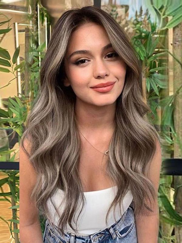 22 Inch Brown Highlight Long Wavy Wigs for Women, Gorgeous Fluffy Wigs, Synthetic Full Machine Wigs for Party, Daily Use