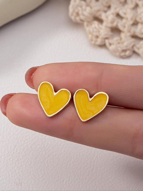 Cute Colorful Heart Shaped Stud Earrings, 7 Pairs Fashionable  Elegant Stud Earrings for Women & Girls, Trendy All-match & Exquisite Jewelry for Birthday Gift