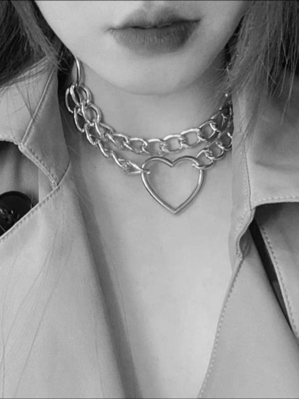 Punk Style Chain & Heart Decor Choker,  Fashion Matching Studded Decor Necklace Jewelry for Party, Daily Clothing Decor, Women Accessories Jewelry for Birthday Gift for Her