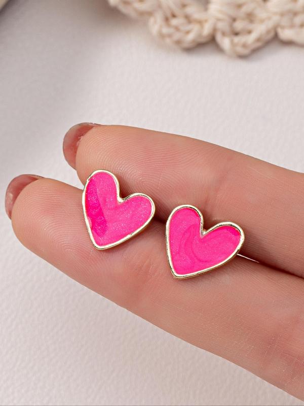 Cute Colorful Heart Shaped Stud Earrings, 7 Pairs Fashionable  Elegant Stud Earrings for Women & Girls, Trendy All-match & Exquisite Jewelry for Birthday Gift