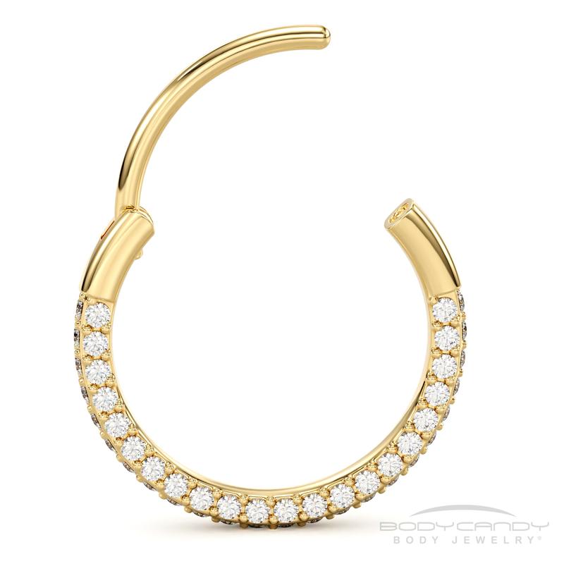 20 Gauge Gold PVD Implant Grade Titanium Triple Sided Micro Gem Hinged Nose Hoop (Select Size) hoop ring cz conch