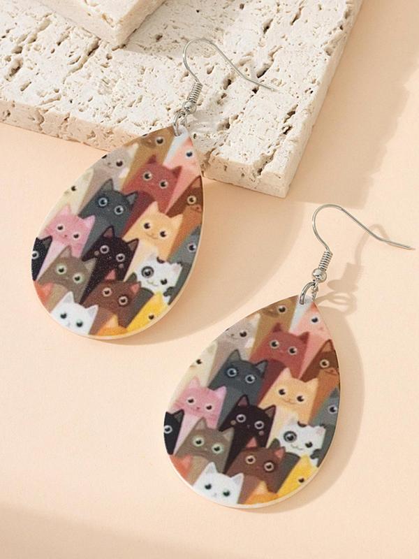 Women's Cute Water Drop Shaped Dangle Earring, 1 Pair Trendy All-match Cat Graphic Dangle Earrings, Acrylic Vintage Jewelry As Birthday Gift for Girlfriend