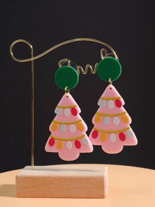 Cute Christmas Tree Design Dangle Earrings, Colorblock Dangle Earrings for Women & Girls, Fashion Jewelry for Party, Daily Decor, Trendy All-match & Exquisite Jewelry for Birthday Gift