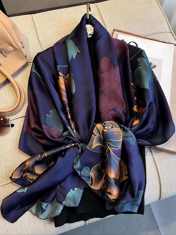 Women's Floral Print Scarf, 2024 New Style Fashionable Silk Scarf for Daily and Party Wear, Spring Summer Fashion Casual Versatile Scarf for Women