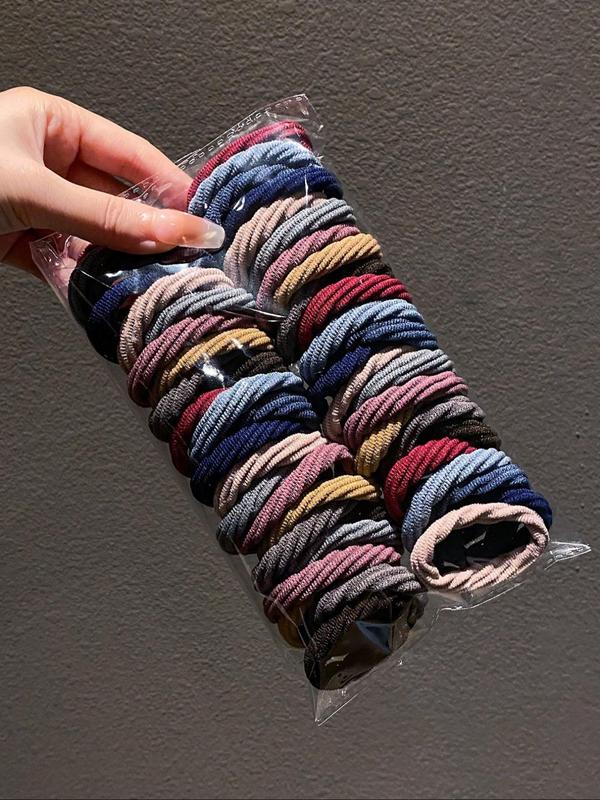 Random Color Minimalist Hair Ties, 50pcs set Casual High Stretch Ponytail Holders for Women & Girls, Fashionable All-match Hair Accessories for Party, Daily Hairstyle Decor