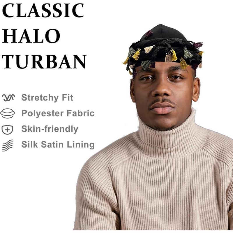 Silk Satin Lined Turban Cap for Men Women Adjustable Halo Head Wrap, Twist Durag Hat with Elastic Pre-Tie Beanie Comfort and Style for All-Day Wear